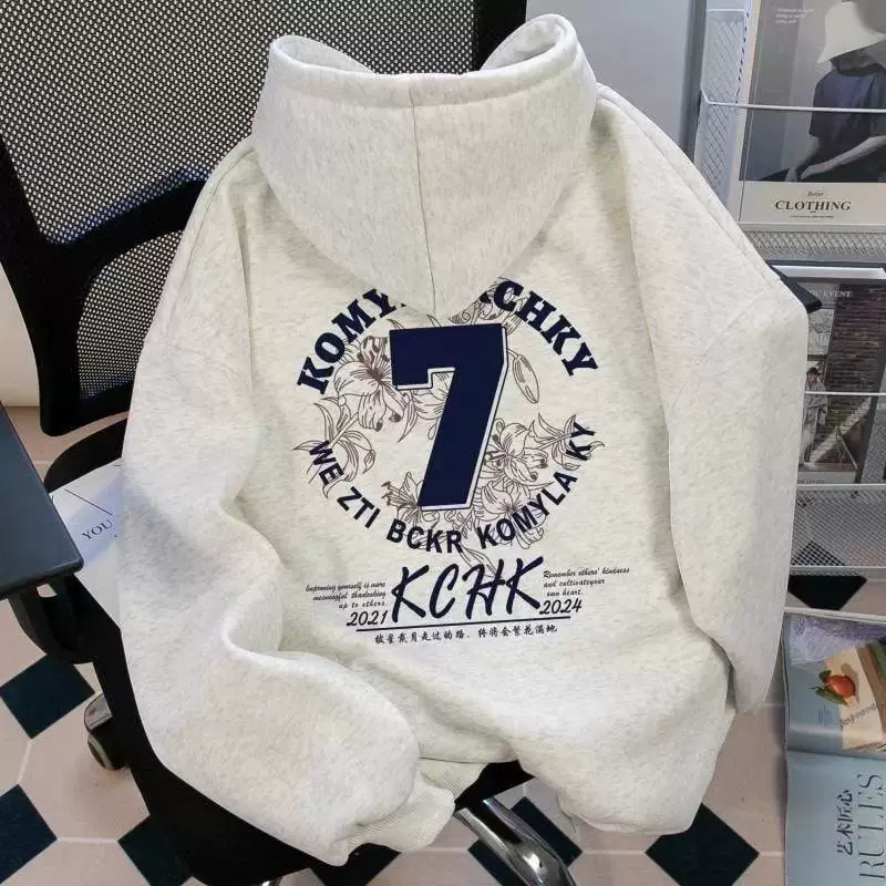 Áo khoác nỉ dày dặn có mũ trùm đầu, kiểu dáng đa năng, chất liệu ngoại thương, thương hiệu Outlet~ mùa thu đông.