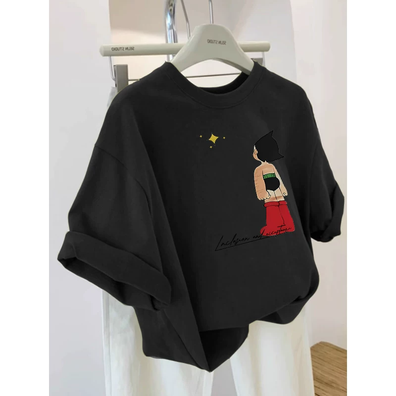 Outlet~ Áo thun ngắn tay in hình cotton nguyên chất mới xuất khẩu, áo đa năng dành cho nam và nữ