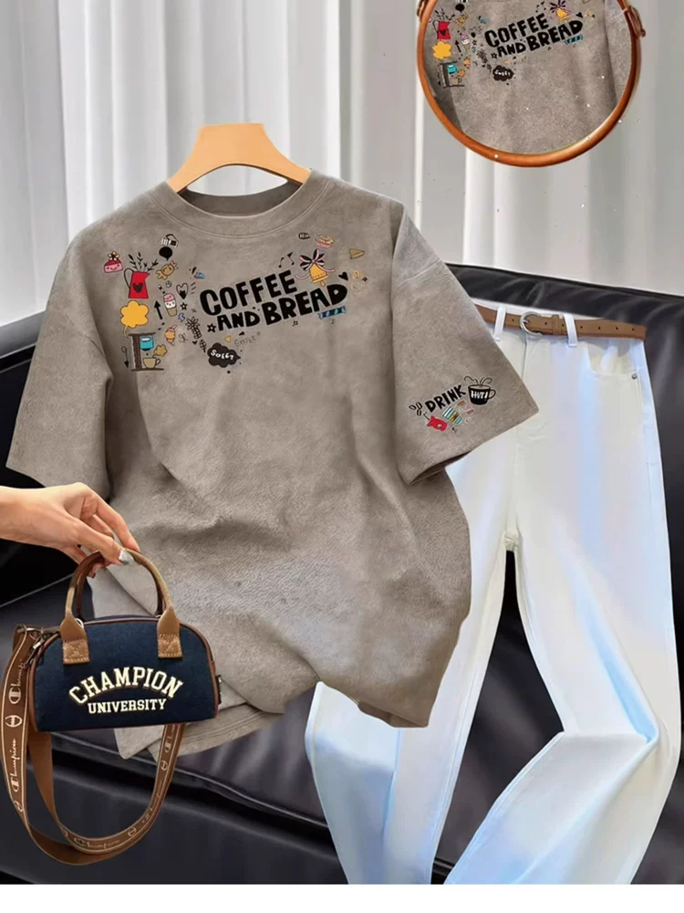 Áo thun cotton in họa tiết kiểu Mỹ, hàng xuất khẩu, giá rẻ, thời trang, tay ngắn, chất liệu cotton nguyên chất.