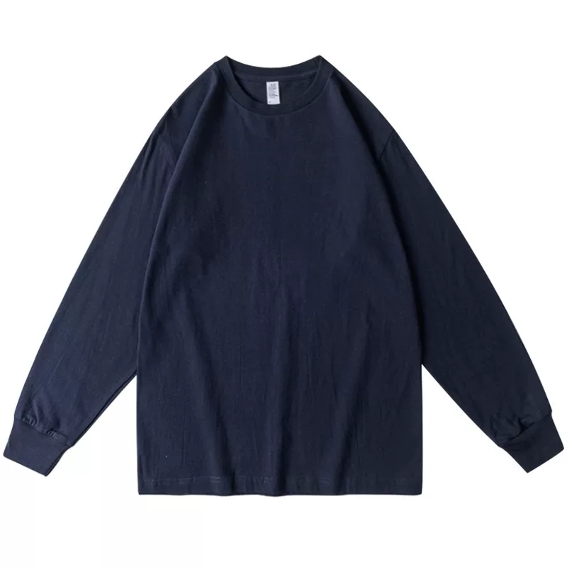 Đồ xuất khẩu dư thừa ~ Áo thun dài tay cơ bản, chất liệu dày dặn, màu xanh navy, kiểu dáng rộng rãi và đơn giản, đã được cắt mác.