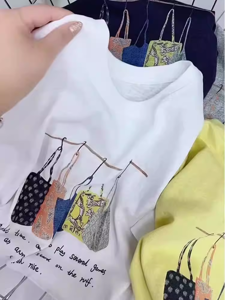 Áo thun cotton in họa tiết tay ngắn mùa hè 2025, hàng xuất khẩu, thanh lý, kiểu dáng thời trang