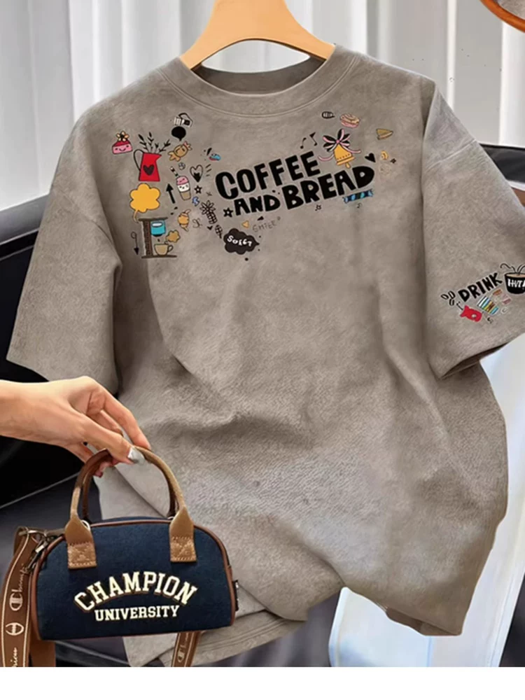 Áo thun cotton in họa tiết kiểu Mỹ, hàng xuất khẩu, giá rẻ, thời trang, tay ngắn, chất liệu cotton nguyên chất.