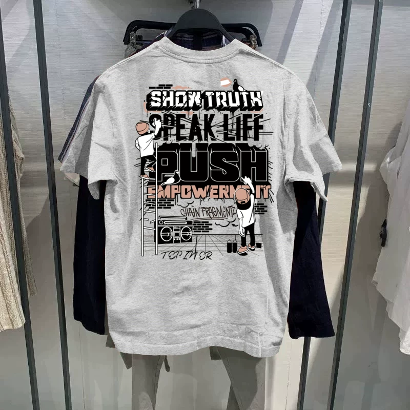 Outlet~ Áo thun ngắn tay in hình cổ điển unisex cotton nguyên chất mới xuất khẩu mùa hè