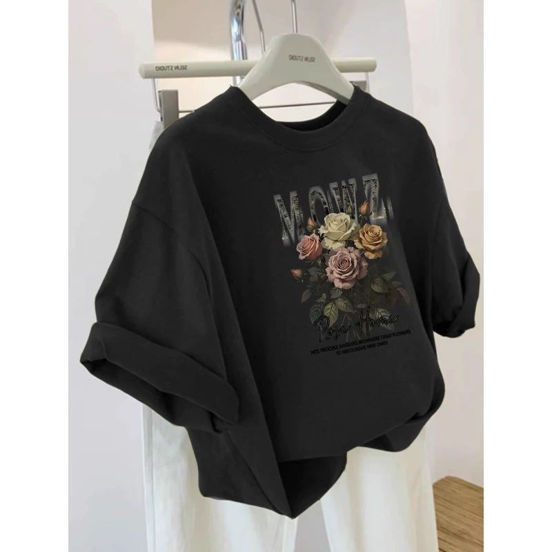 Outlet~ Hàng xuất khẩu thanh lý, áo thun cotton nguyên chất mới, đa năng, kiểu dáng đơn giản, in họa tiết, tay ngắn, unisex