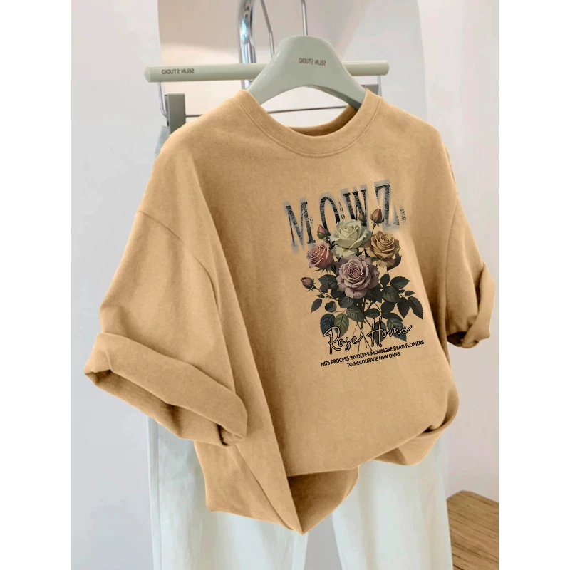 Outlet~ Hàng xuất khẩu thanh lý, áo thun cotton nguyên chất mới, đa năng, kiểu dáng đơn giản, in họa tiết, tay ngắn, unisex