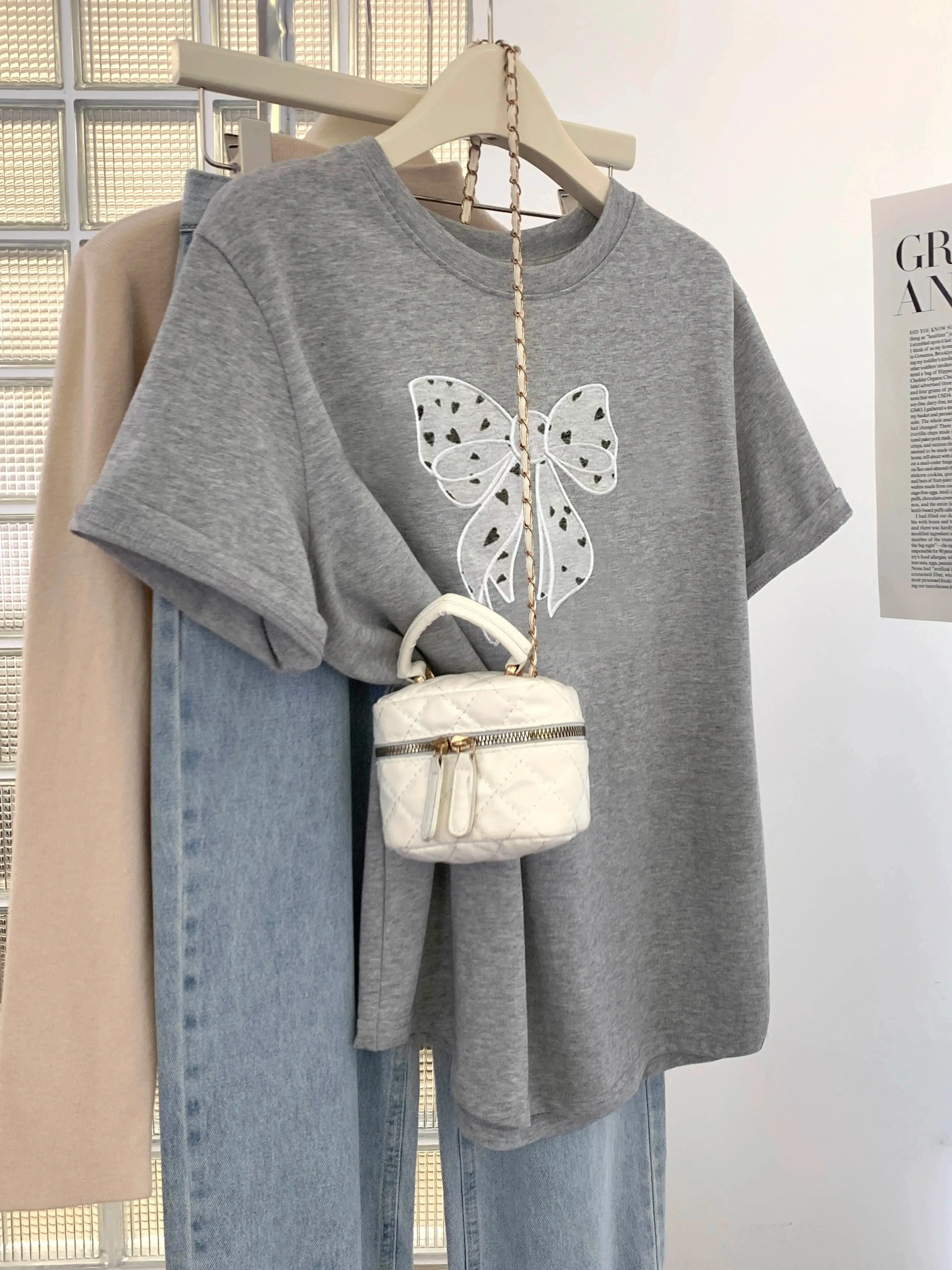 Outlet~ Áo thun nữ tay ngắn in hình cotton nguyên chất mới thời trang xuất khẩu