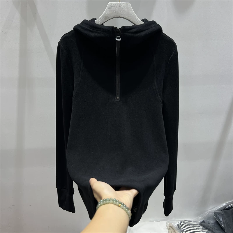 Áo khoác nỉ có mũ nửa khóa kéo chất liệu nhung Đức cao cấp, hàng xuất khẩu, giá ưu đãi dành cho nữ, áo lót mùa thu đông.