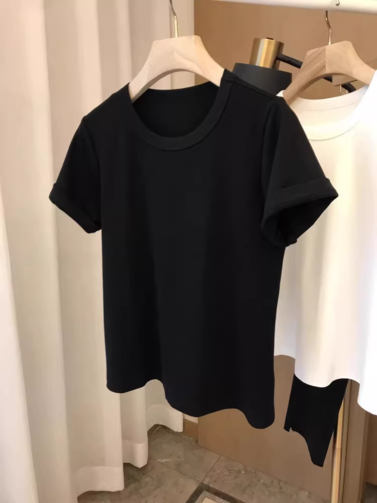 Áo thun tay ngắn unisex màu trơn đa năng, hàng xuất khẩu, thanh lý mùa hè 2025