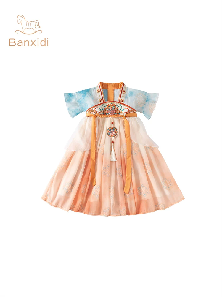 Váy mùa hè kiểu Hanfu cho bé gái, váy công chúa kiểu Trung Quốc mới cho trẻ em, trang phục sinh nhật 1 tuổi cho bé, bộ đồ truyền thống kiểu Đường Trung Quốc cho mùa hè.