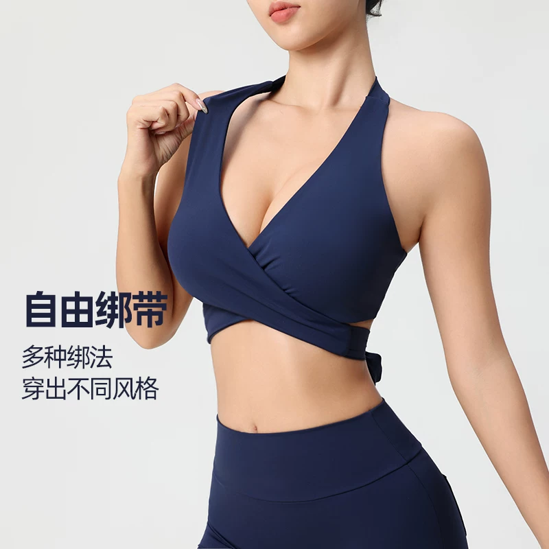 Áo ngực thể thao nữ cổ chữ V, phong cách hot girl gợi cảm, áo bra tập yoga kiểu halter, áo tập gym mặc ngoài, áo hai dây thiết kế lưng đẹp.