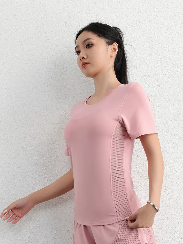 Jiumai Yipin mùa hè băng lụa tập thể dục mặc áo thun yoga hợp thời trang bộ đồ thể thao nữ thấm hút ẩm tay ngắn kiểu dáng mỏng