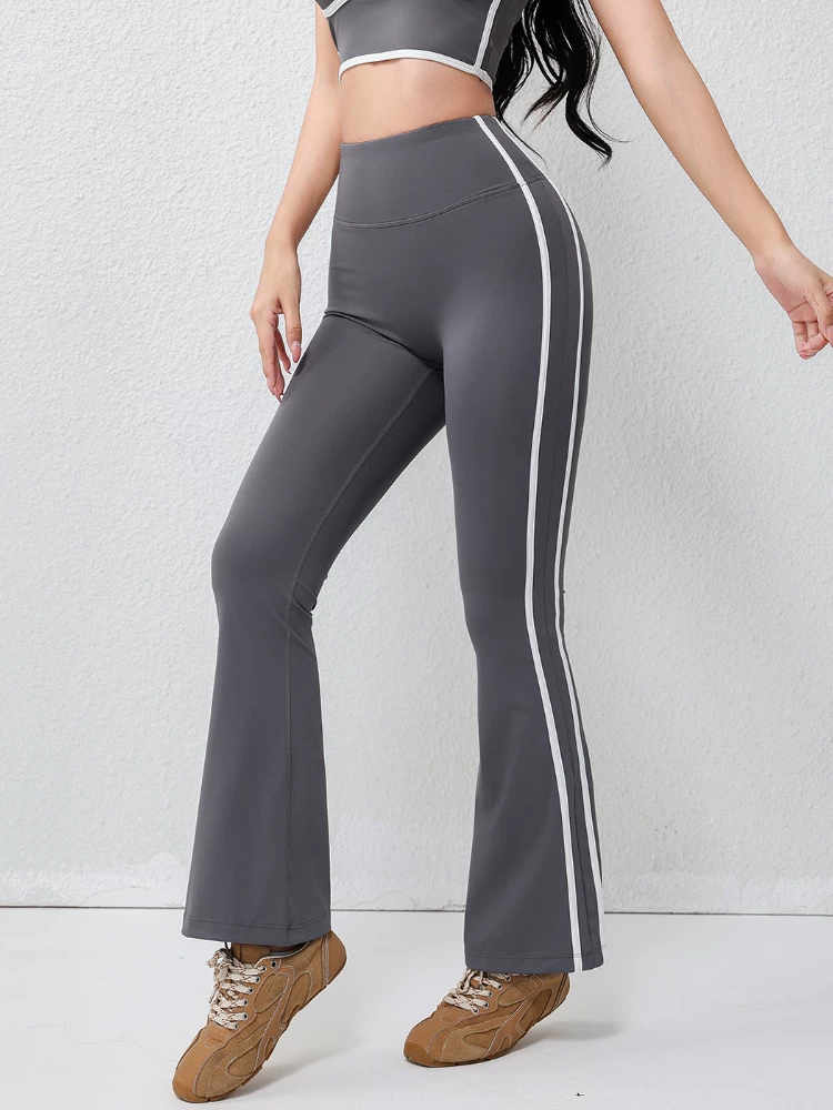 Quần tập yoga sọc retro dành cho nữ, ống loe nhẹ, cạp cao, nâng mông, ôm dáng, co giãn, thích hợp cho các môn thể thao ngoài trời và tập thể dục.