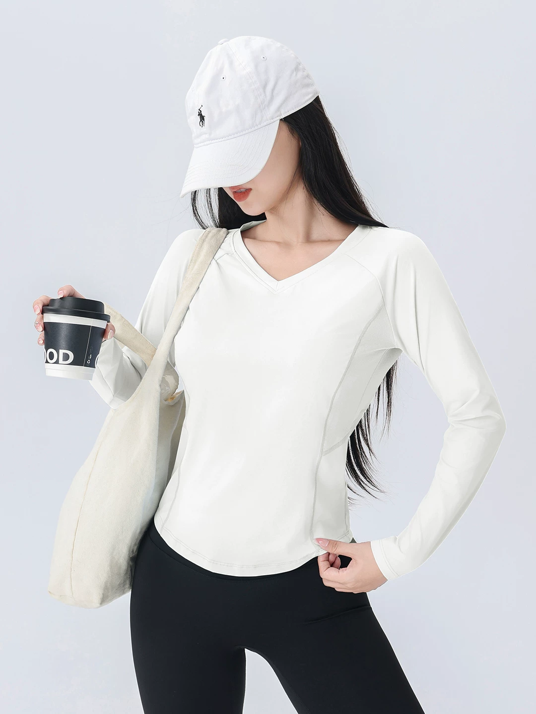 Áo thun thể thao nữ tay dài phối lưới cổ chữ V, chất liệu nhanh khô, mẫu mới thu 2026, dùng cho tập luyện chạy bộ