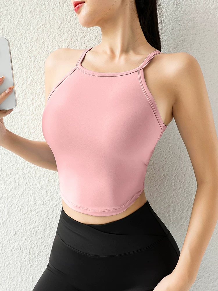Áo tank top thể thao nữ mùa xuân hè 2026 gợi cảm, lưng trần, kiểu cánh bướm, chất liệu co giãn cao, nhanh khô, có mút ngực, dành cho tập luyện thể dục.