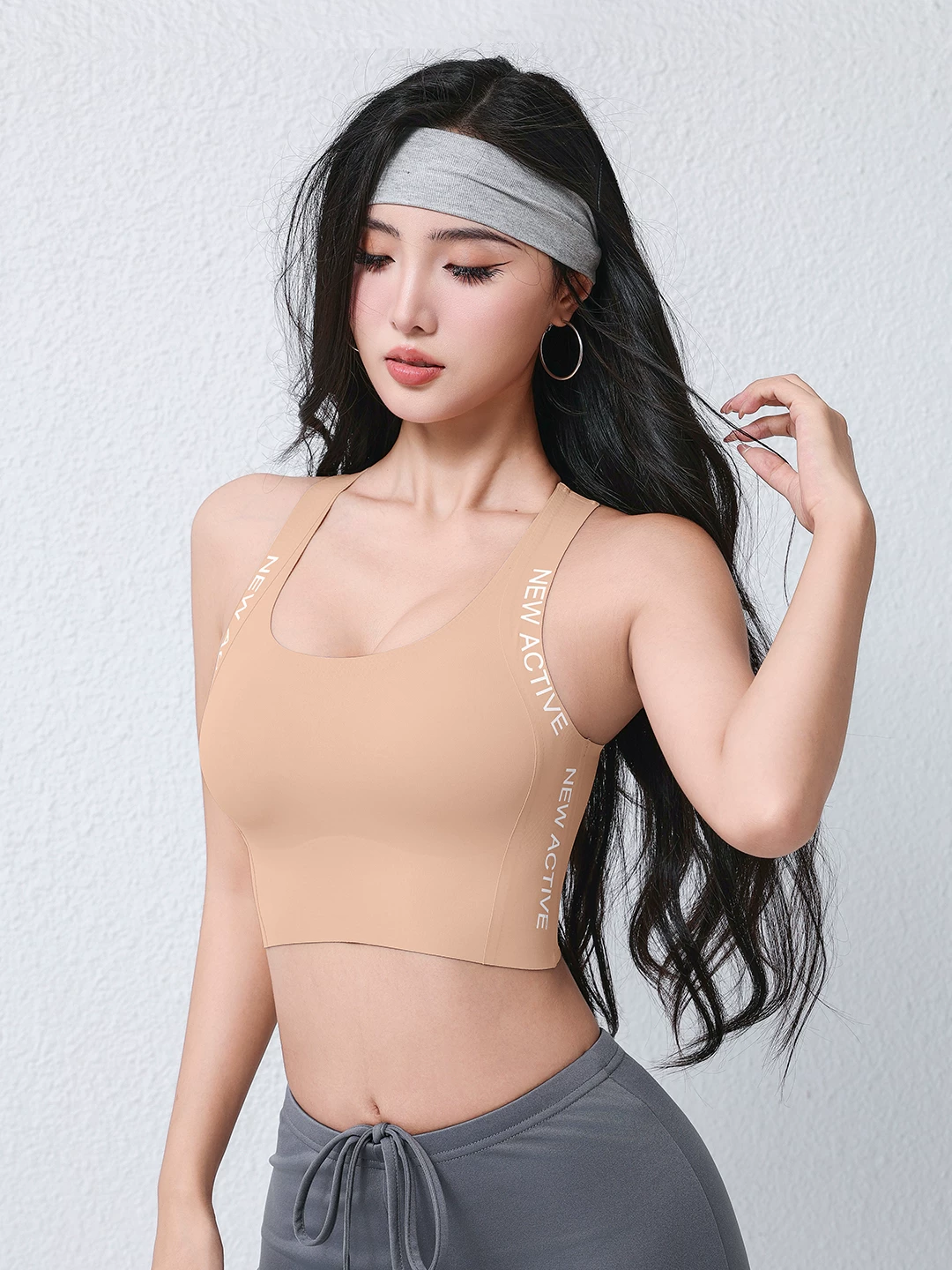 Áo ngực thể thao chống sốc cường độ cao màu da vô hình dành cho nữ chạy bộ chống chảy xệ khi tập yoga, áo ngực tập thể dục kiểu mới