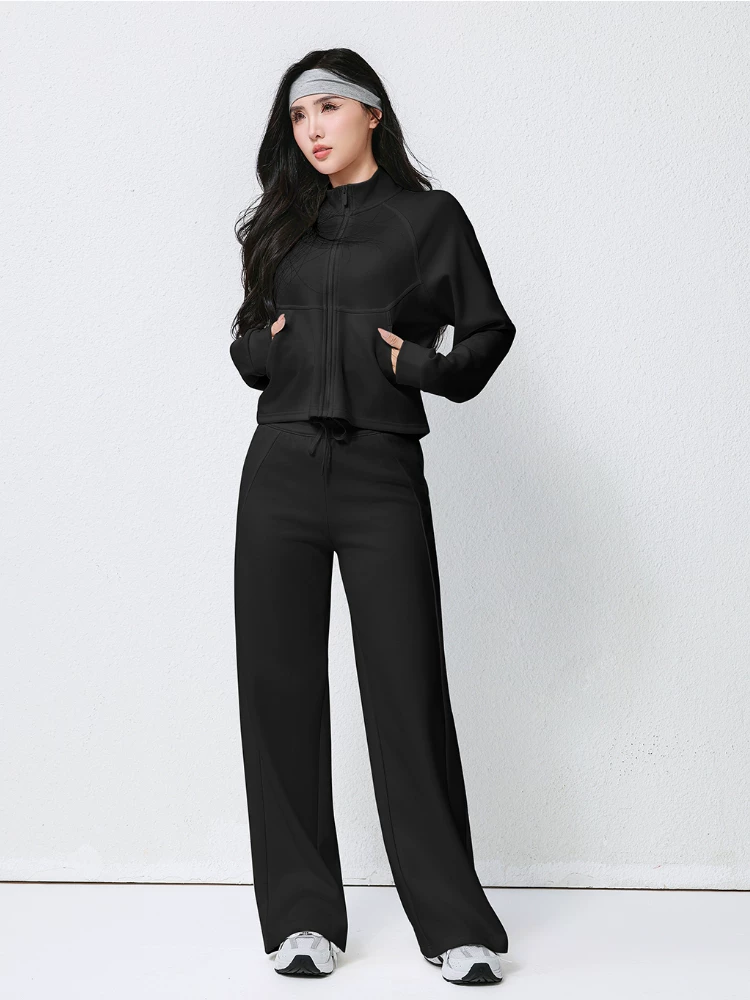 Bộ đồ thể thao cổ đứng cardigan có khóa kéo áo khoác thể thao nữ dáng rộng thường ngày dài tay ngắn chạy bộ tập thể dục yoga mặc