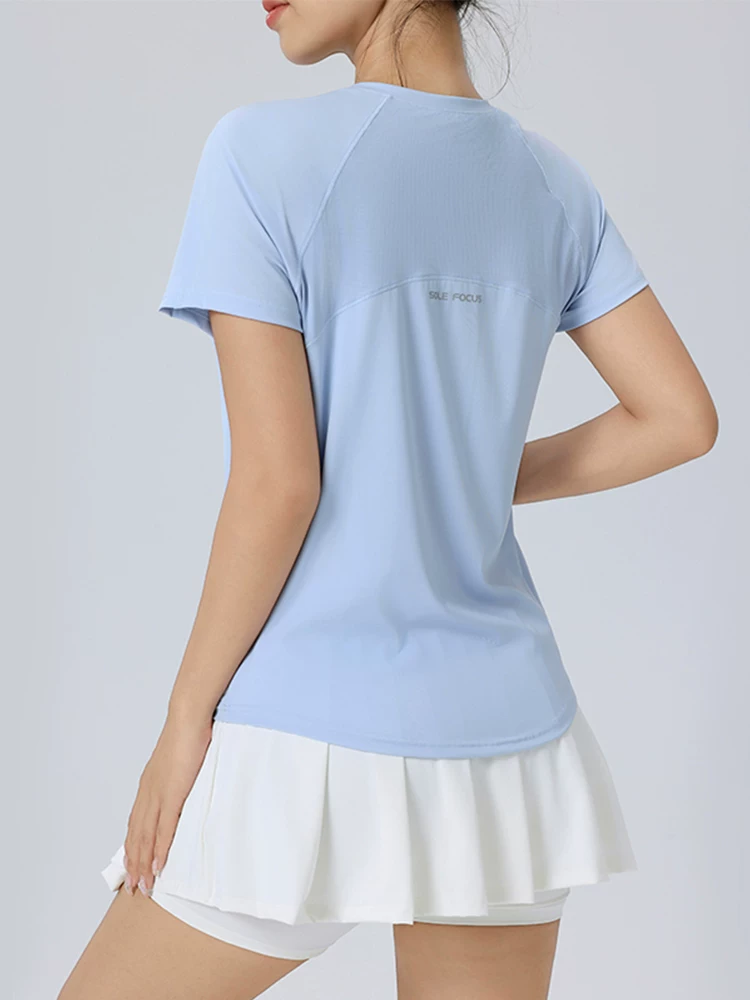 Áo thun thể thao ngoài trời thoáng khí, chống nắng, nhanh khô, áo thun thể thao nữ, trang phục tập yoga ngắn tay, áo thun chạy bộ, áo thun che nắng mùa xuân hè