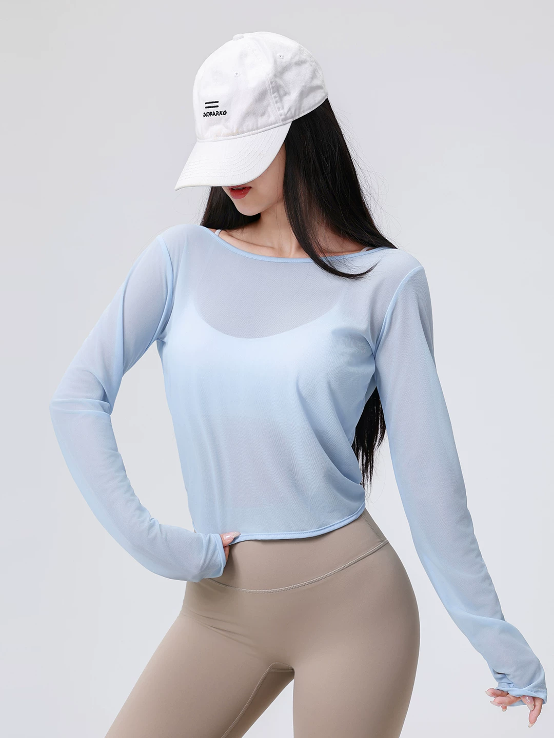 Áo tập yoga Jiumai Yipin dành cho nữ với thiết kế lưng đẹp, áo thể thao dài tay để chạy bộ và tập luyện, áo khoác thể thao nhanh khô cho mùa hè.