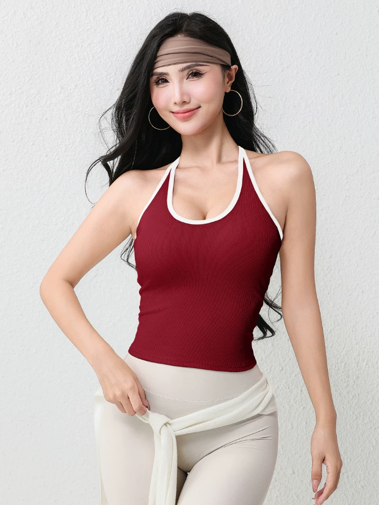 Áo vest thể thao phối màu Jiumai Yipin dành cho nữ có đệm ngực, dáng ôm, áo tập gym giảm béo, áo ngực tập yoga, kiểu dáng mới.