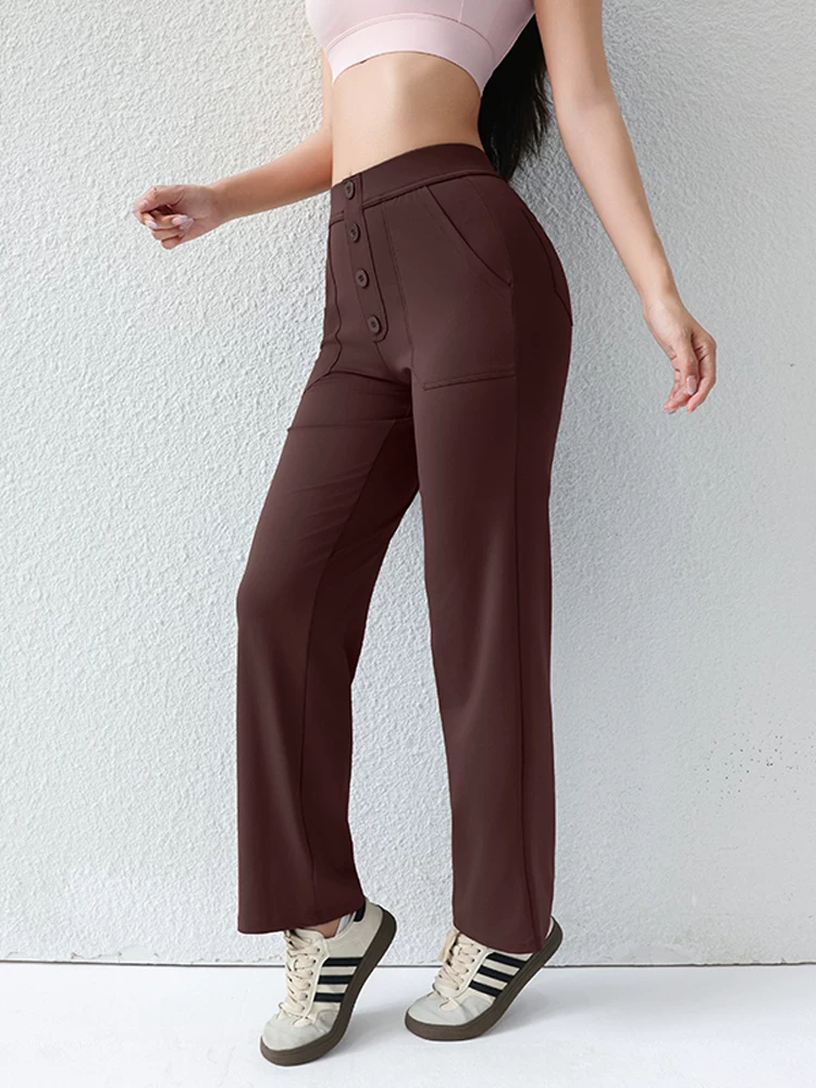 Quần tập yoga cho nữ, quần thể thao thông thường, cạp cao, giúp thon gọn, nâng mông, kéo dài chân, quần ống thẳng, quần ống rộng hơi loe.