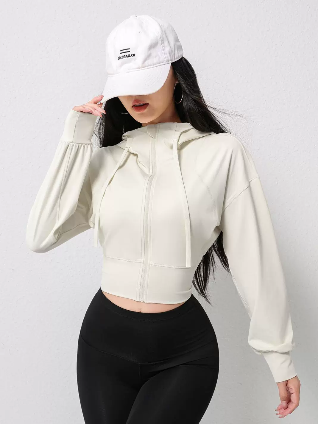 Quần áo tập yoga cho nữ, áo khoác có khóa kéo mùa thu đông, áo thể thao có mũ trùm đầu thông thường, quần áo đạp xe, quần áo tập thể dục chạy bộ dài tay