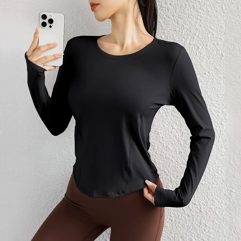 Áo tập yoga dài tay dành cho nữ mùa thu đông, áo phông thể thao dáng rộng mới, quần áo tập chạy bộ và tập Pilates chuyên nghiệp
