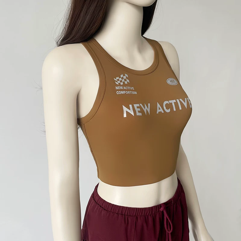 Áo vest thể thao dành cho nữ, áo khoác ngoài phong cách retro, áo ngực thể thao tập luyện chạy bộ, áo vest tập yoga cường độ cao có chữ in
