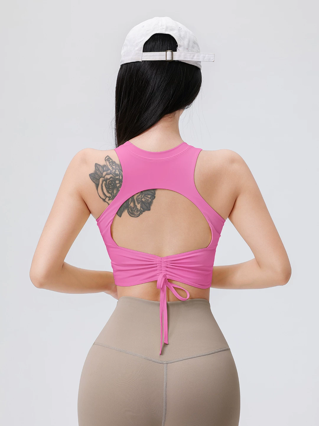 Áo tập yoga dành cho nữ có đệm ngực, thiết kế dây rút rỗng, áo thể thao tôn dáng lưng đẹp dành cho Pilates, chạy bộ, tập luyện và thể hình.