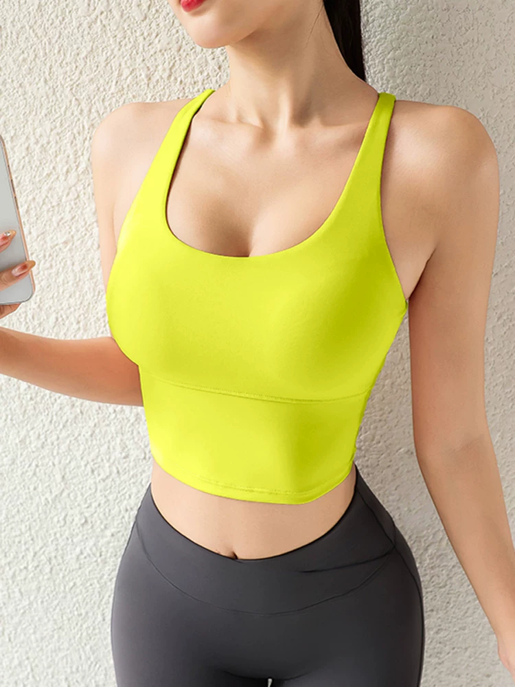 Áo ngực thể thao phong cách Dopamine dành cho nữ, trang phục tập yoga chống sốc mùa hè, áo tập thể dục lưng đẹp có đệm ngực, áo ngực Pilates.