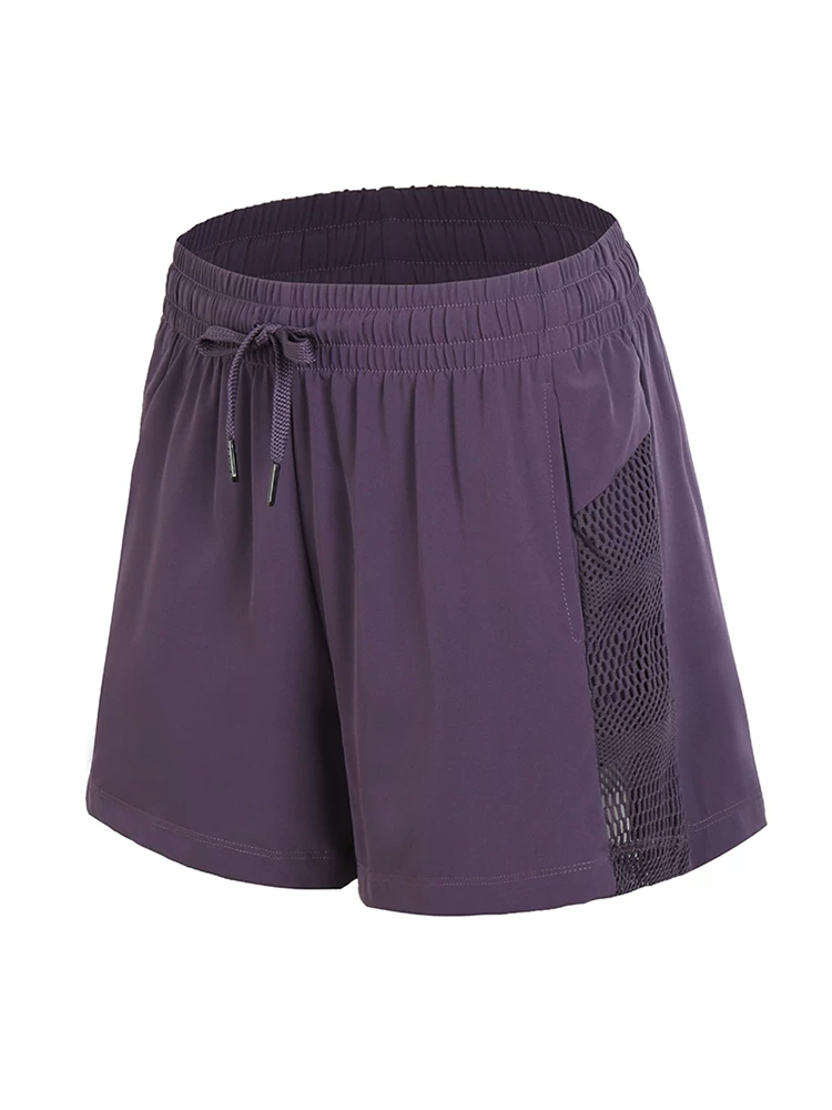 Quần short thể thao màu tím Jiumai Yipin dành cho nữ, quần tập thể dục rộng rãi, nhanh khô để chạy buổi sáng, quần tập yoga thoáng khí và chống lộ.