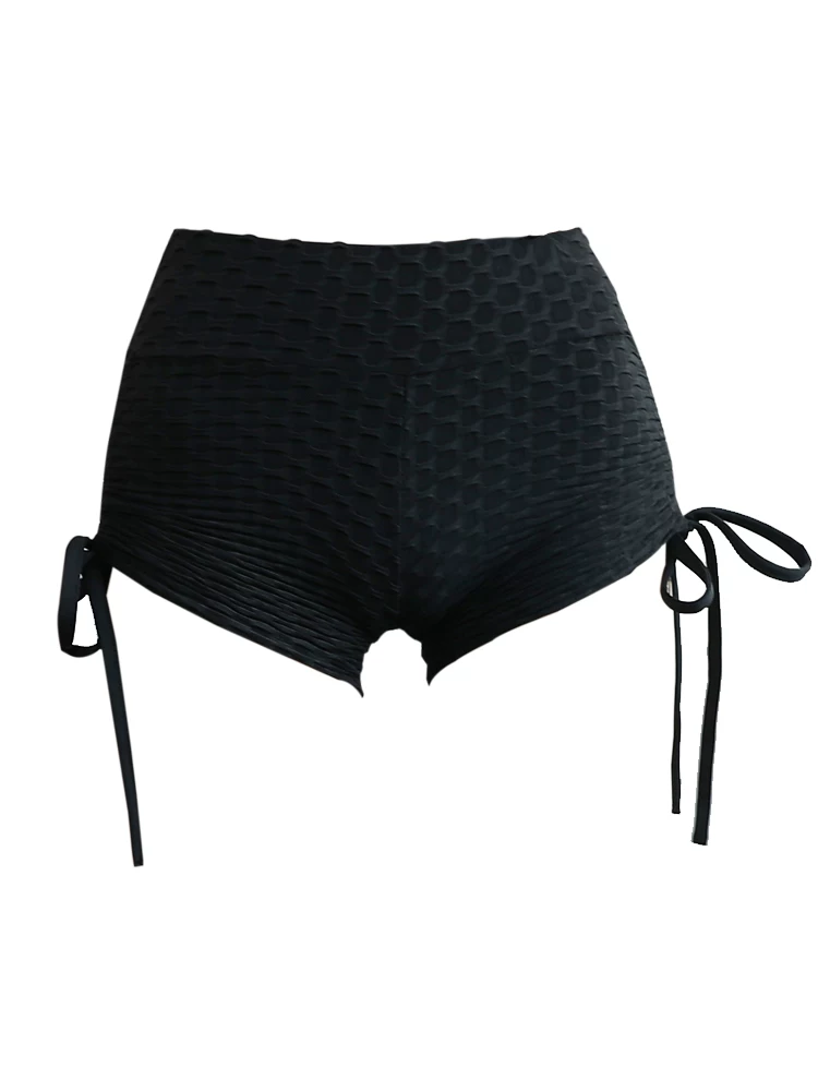 Quần short nâng mông kiểu Âu Mỹ dành cho nữ, quần yoga ba phần tư co giãn nhanh khô, quần tập thể thao thắt nút.