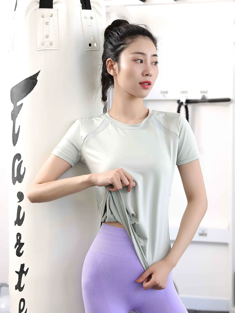 Áo thun thể thao nữ, áo tập yoga co giãn ôm sát, nhanh khô, áo tập gym ngắn tay lưng lưới khoét đẹp