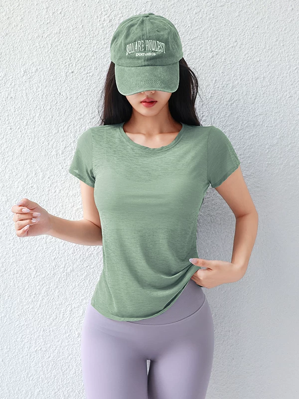 Áo thể thao kiểu mới, cảm giác nhẹ tênh, thoáng khí, nhanh khô, thiết kế khoét lỗ, lưng đẹp, áo thun yoga ngắn tay nhẹ nhàng, thích hợp cho chạy bộ và tập thể dục.