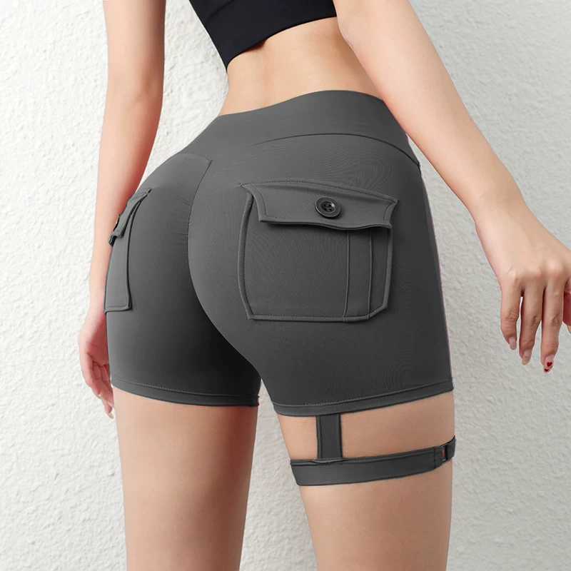 Quần short yoga nâng mông Dopamine dành cho nữ, quần short công sở phong cách Âu Mỹ, quần short bó sát gợi cảm có vòng đeo chân, quần short thể thao nâng mông.