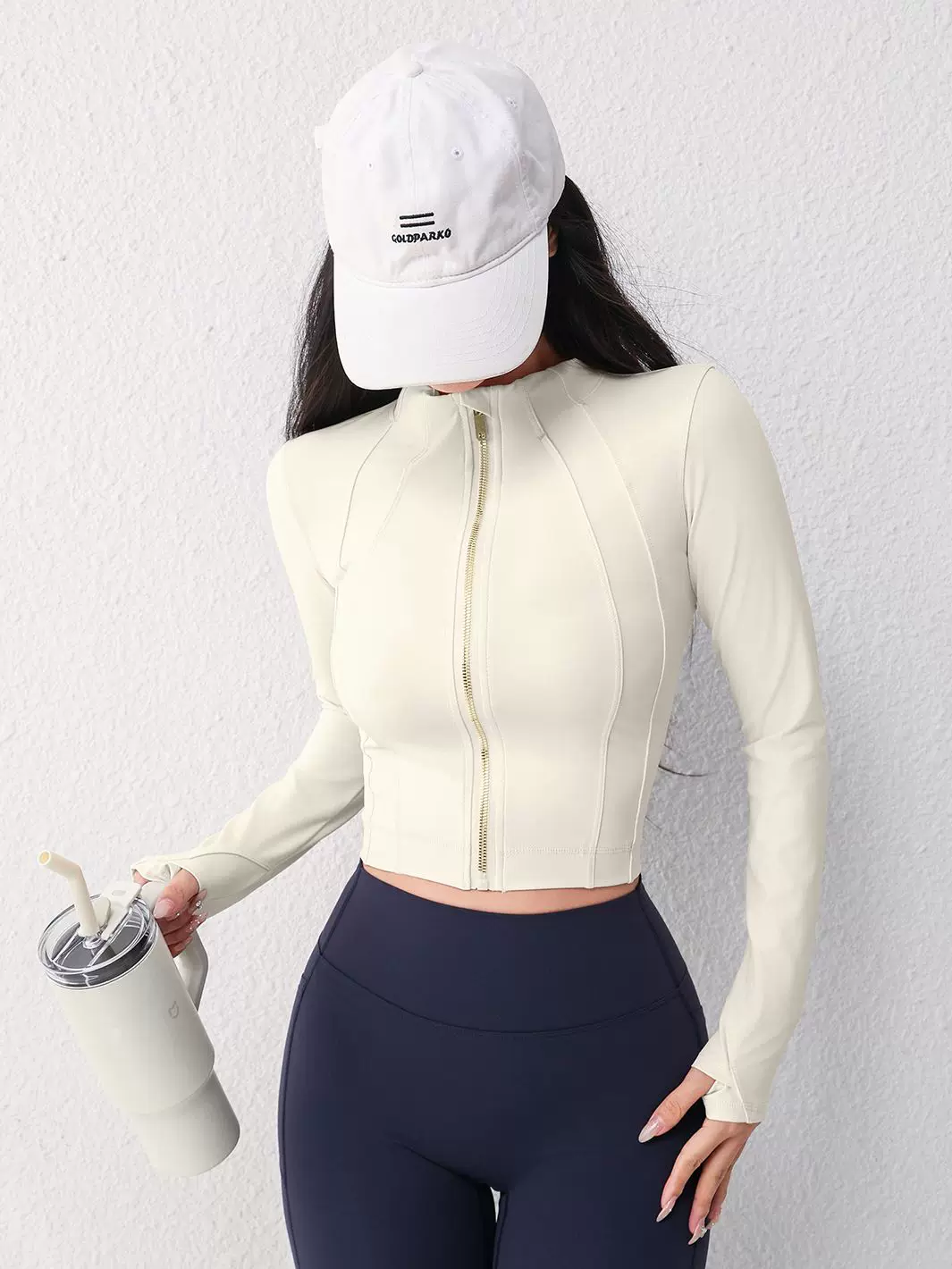 Jiumai Yipin mùa thu đông cổ đứng chạy bộ thể thao áo khoác nữ yoga Pilates tập thể dục quần áo dài tay