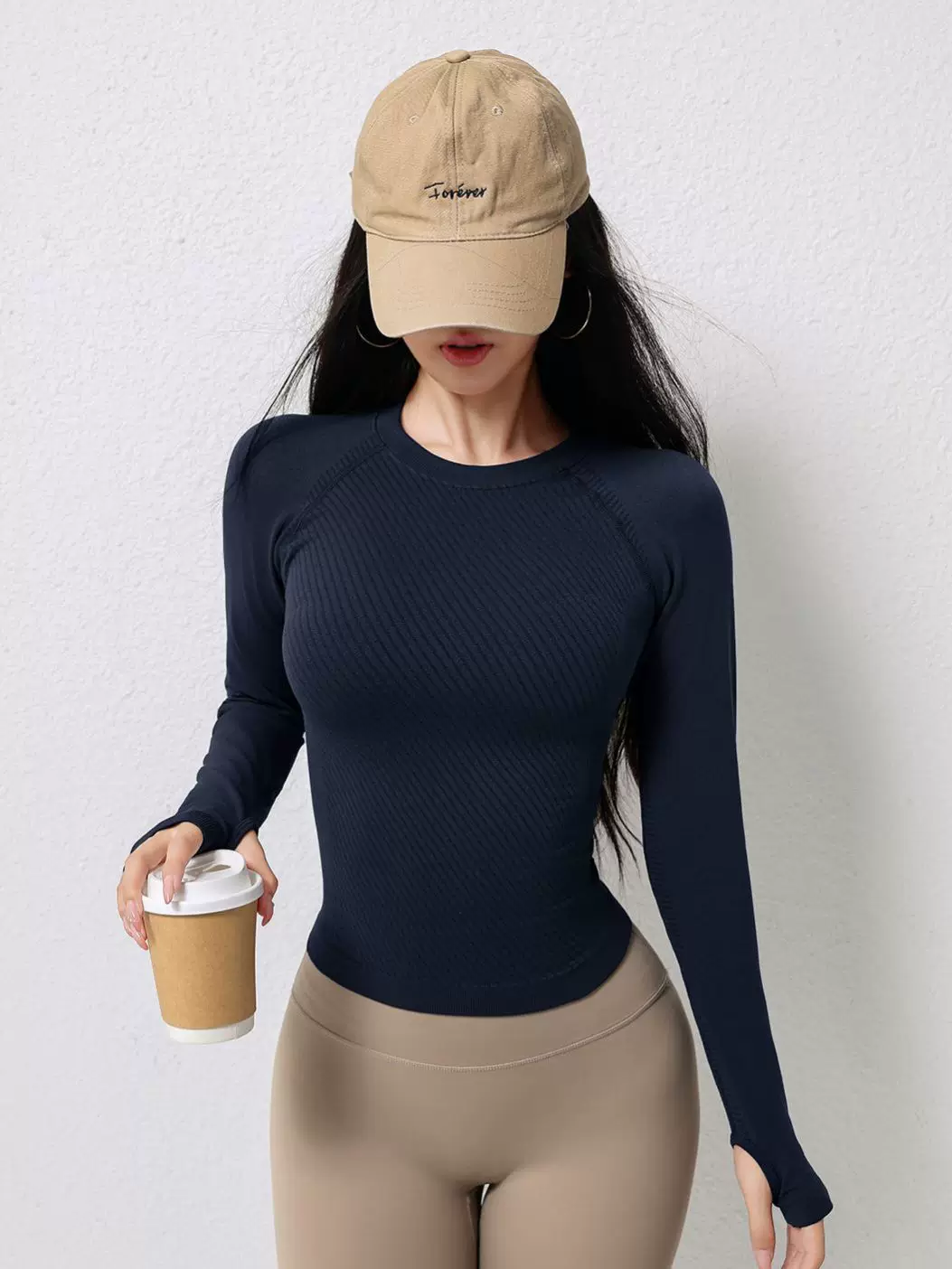 Jiumai Yipin Mùa Thu Liền Mạch Dệt Kim Dài Tay Tập Yoga Mặc Co Giãn Nữ Slim Fit Thể Dục Mặc Cổ Tròn Thể Thao Hàng Đầu