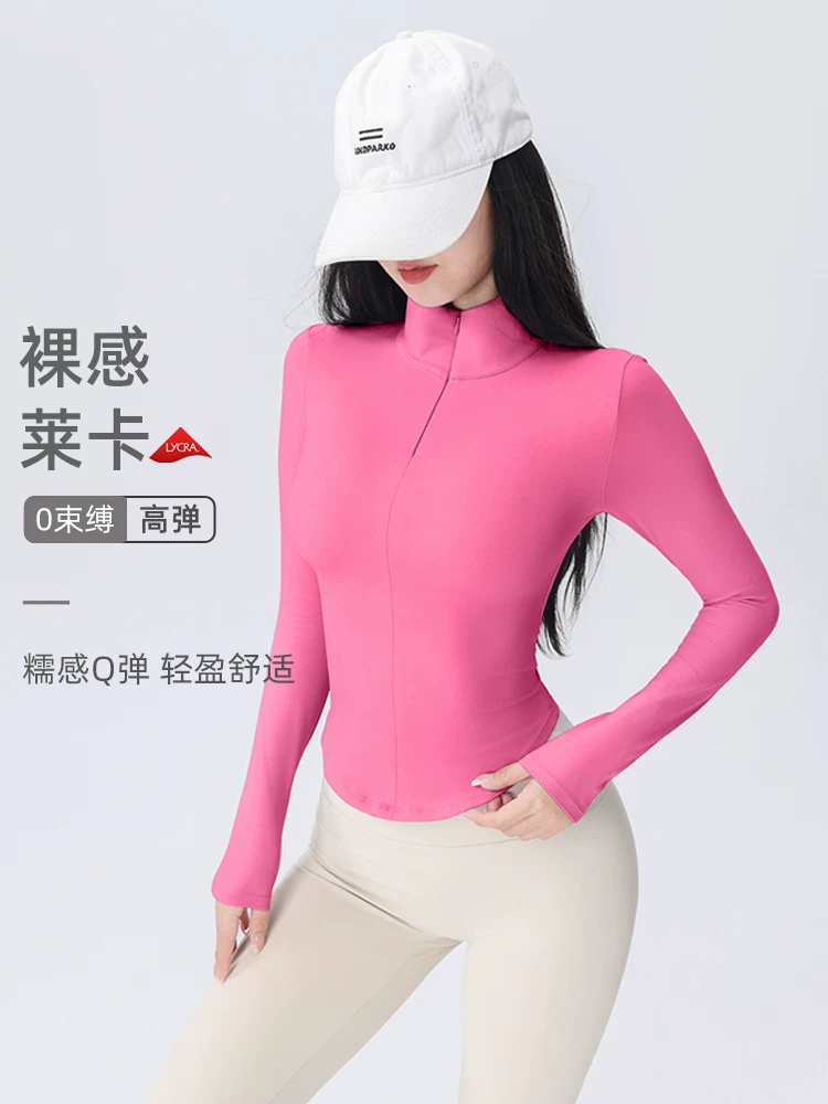 Jiumai Yipin áo tập yoga nửa khóa kéo dài tay mùa thu đông bó sát chạy bộ Quần áo tập Pilates quần áo thể thao dài tay