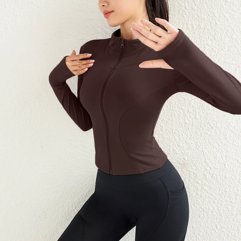 Áo khoác thể thao lót lông cừu, áo cổ đứng ôm sát, áo tập luyện thể thao chất liệu lông cừu mỏng dày dặn, áo dài tay nhanh khô mùa thu đông.