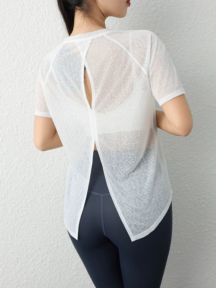 Áo thun tập yoga Tencel Snowflake dành cho nữ, dáng rộng, áo khoác thể thao giúp thon gọn, trang phục tập luyện chuyên nghiệp Pilates, áo ngắn tay tập thể dục.
