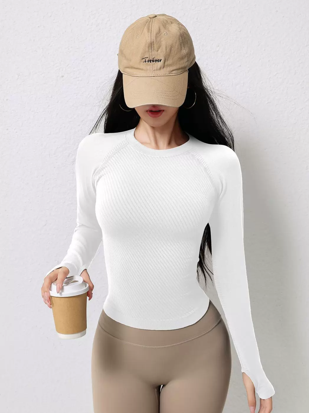 Jiumai Yipin Mùa Thu Liền Mạch Dệt Kim Dài Tay Tập Yoga Mặc Co Giãn Nữ Slim Fit Thể Dục Mặc Cổ Tròn Thể Thao Hàng Đầu