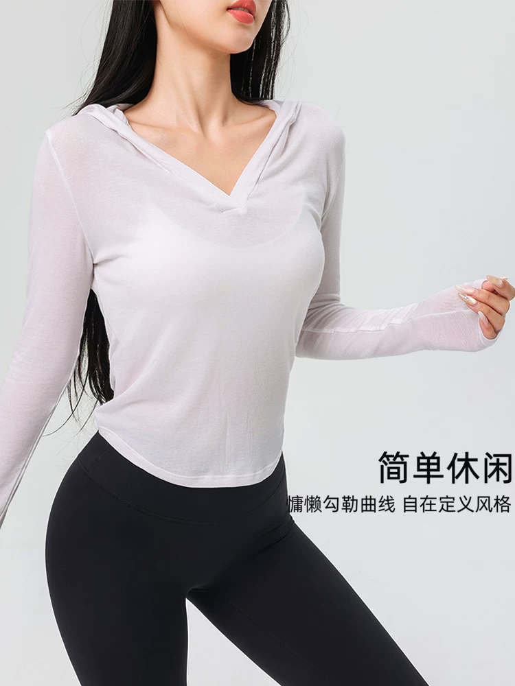 Áo khoác dài tay có mũ trùm đầu Jiumai Yipin dành cho thể thao, chạy bộ, thể dục, áo khoác ngoài thoáng khí, trang phục tập yoga rộng rãi.