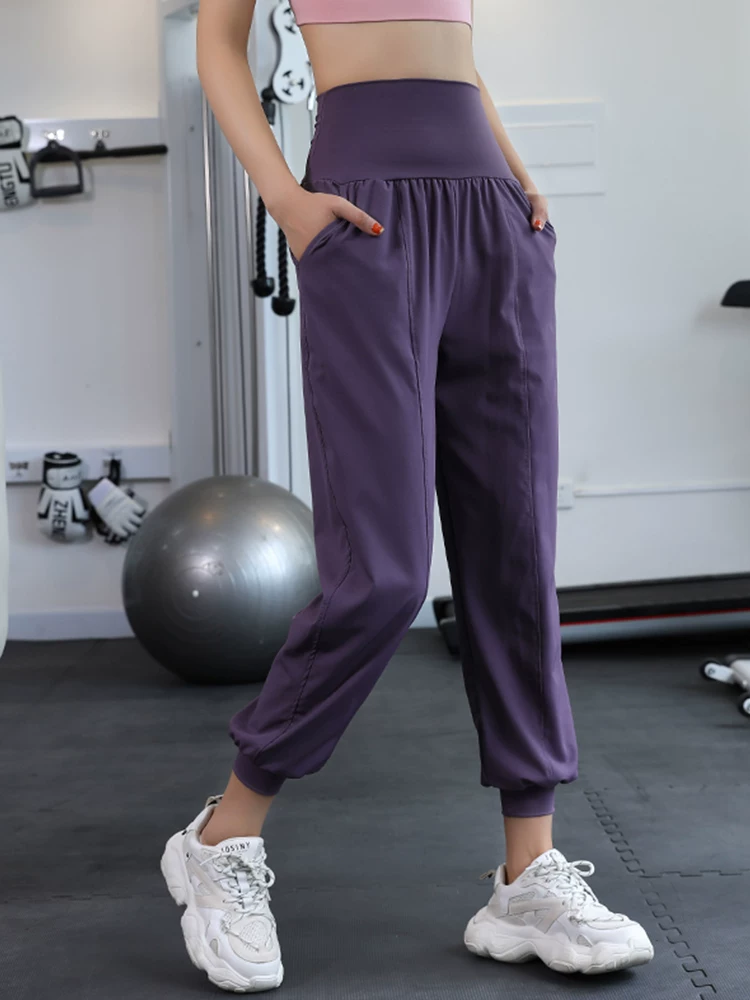 Quần tập yoga cho nữ, dáng rộng, thoáng khí, nhanh khô, kiểu harem, quần jogger thể thao cạp cao mỏng mùa hè, quần ống thẳng.