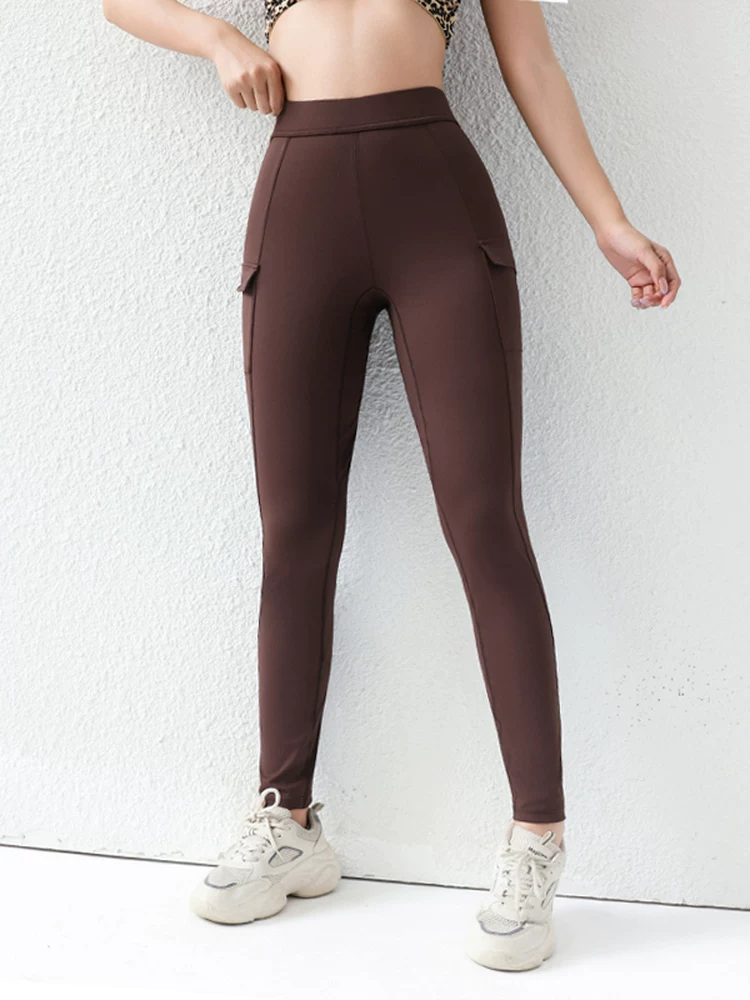 Quần cưỡi ngựa nhanh khô có túi giả, quần tập yoga thể thao nâng mông đào, quần tập thể dục nâng mông cạp cao nhanh khô dành cho nữ, quần công sở.