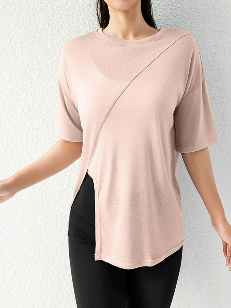 Áo khoác ngoài tập yoga rộng rãi cho nữ, áo thể thao giảm béo, thoáng khí, nhanh khô, áo thun ngắn tay, chạy bộ, tập luyện thể dục, mặc mùa hè