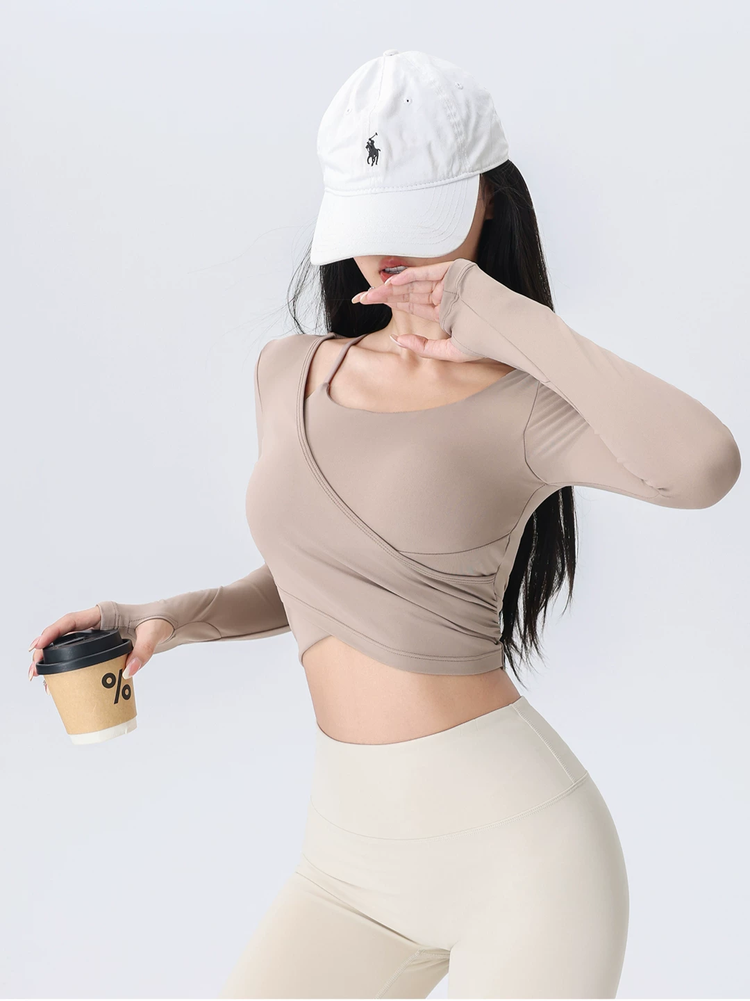 Áo tập yoga tay dài tích hợp đệm ngực cố định dành cho nữ vào mùa xuân và mùa thu, áo tập thể dục giảm béo eo gợi cảm khi tập Pilates