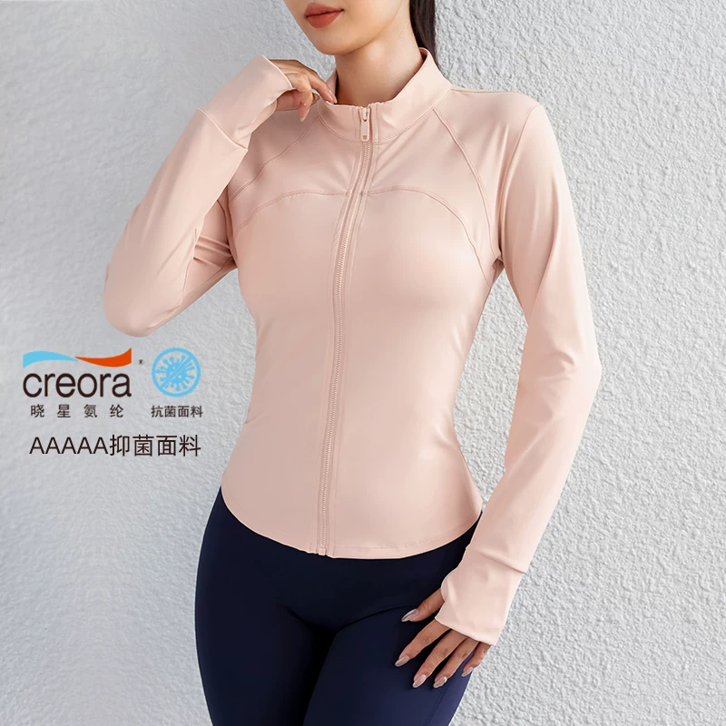 Áo tập thể dục có khóa kéo mùa thu/đông 2026 dành cho nữ, trang phục tập yoga dáng ôm cổ đứng, áo khoác thể thao chạy bộ ngoài trời dài tay.