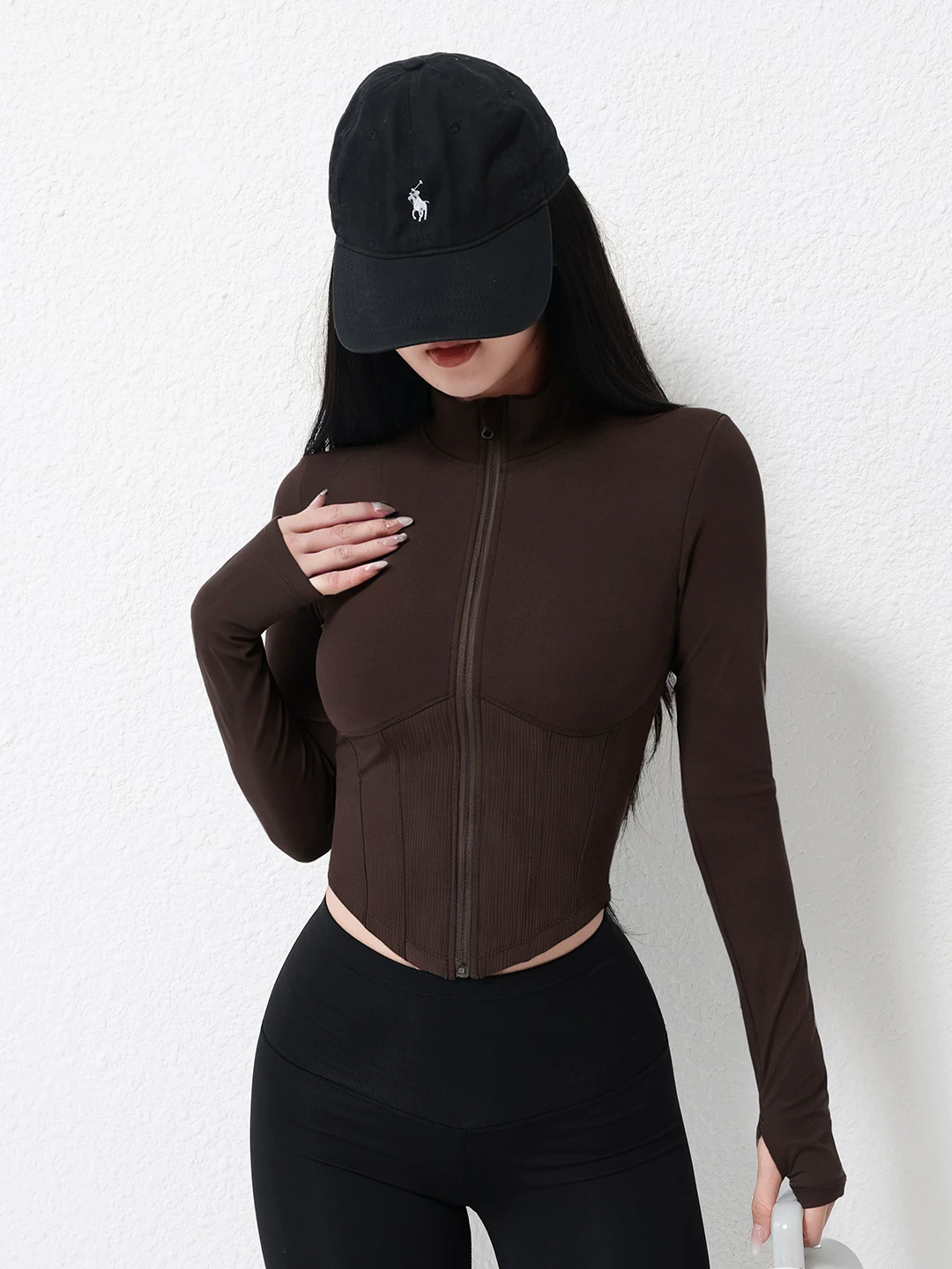 Áo khoác yoga ôm sát với thiết kế thắt eo, tay dài, thích hợp cho Pilates, chạy bộ, đạp xe, tập thể dục, áo khoác thể thao mùa thu mới.