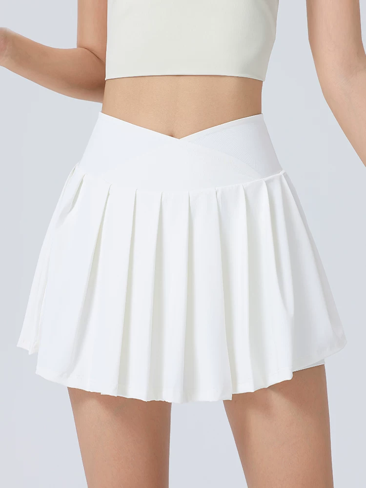 Váy ngắn thể thao cho nữ, váy yoga xếp ly mùa hè, váy tennis cầu lông giả hai mảnh chống lộ, váy trắng thời trang