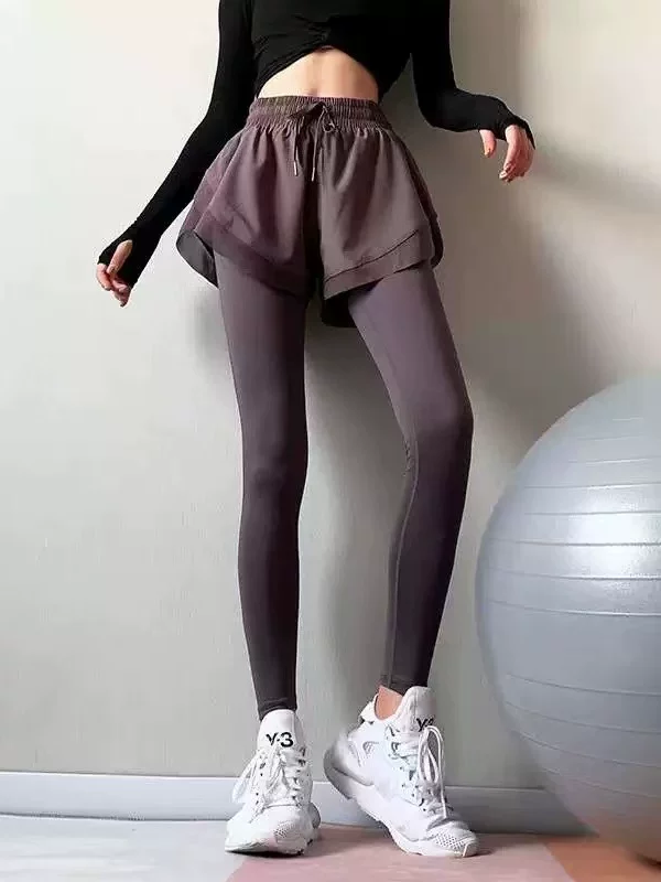 Quần thể thao hai mảnh mùa thu đông Jiumai Yipin dành cho nữ, quần tập yoga hai lớp co giãn bó sát, quần tập thể dục rộng rãi nhanh khô.