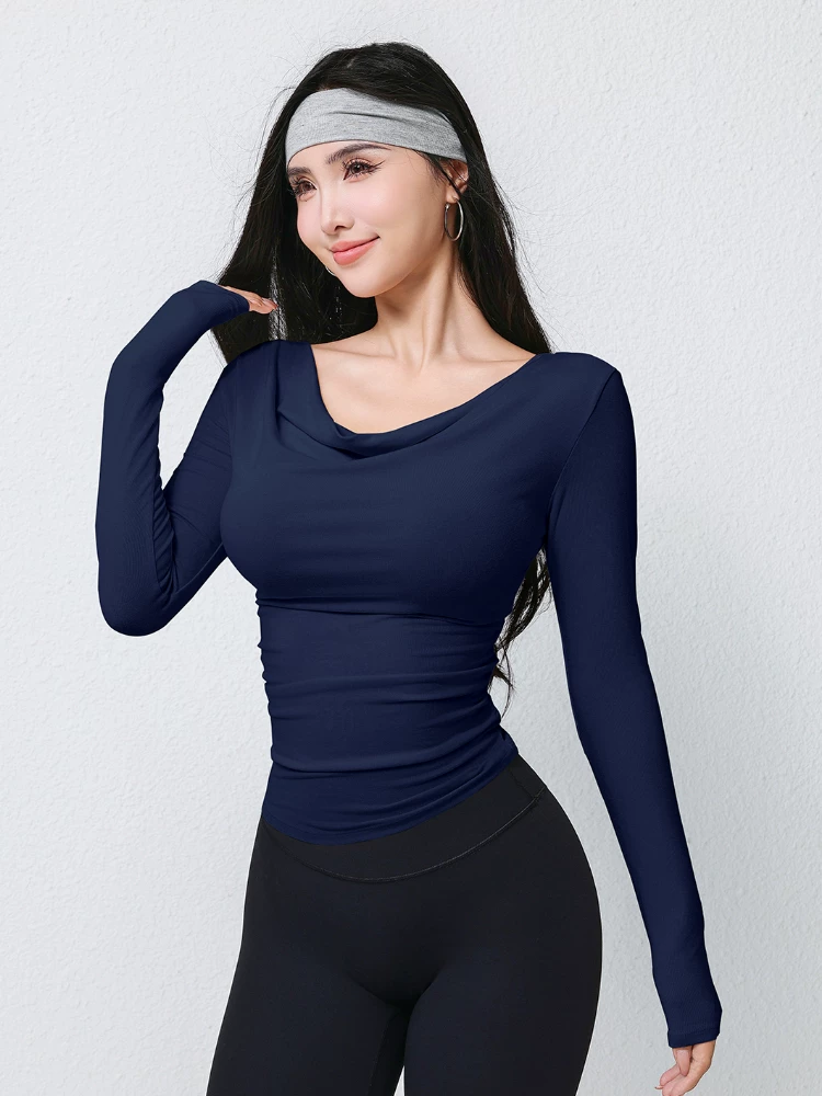 Áo thể thao cổ cao tay dài, áo tập yoga đa năng, áo tập gym ôm dáng, áo khoác ngoài mùa thu